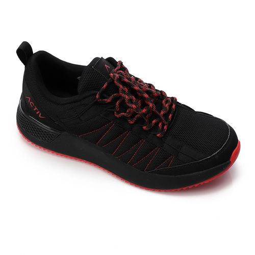 Activ Black With Red Stitched Details Lace Up Sneakers