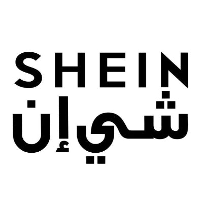 Black 'SHEIN' logo with Arabic text on a white background