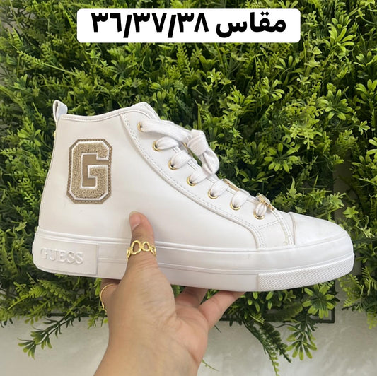سنيكرز Guess هاي توب - أبيض/ذهبي