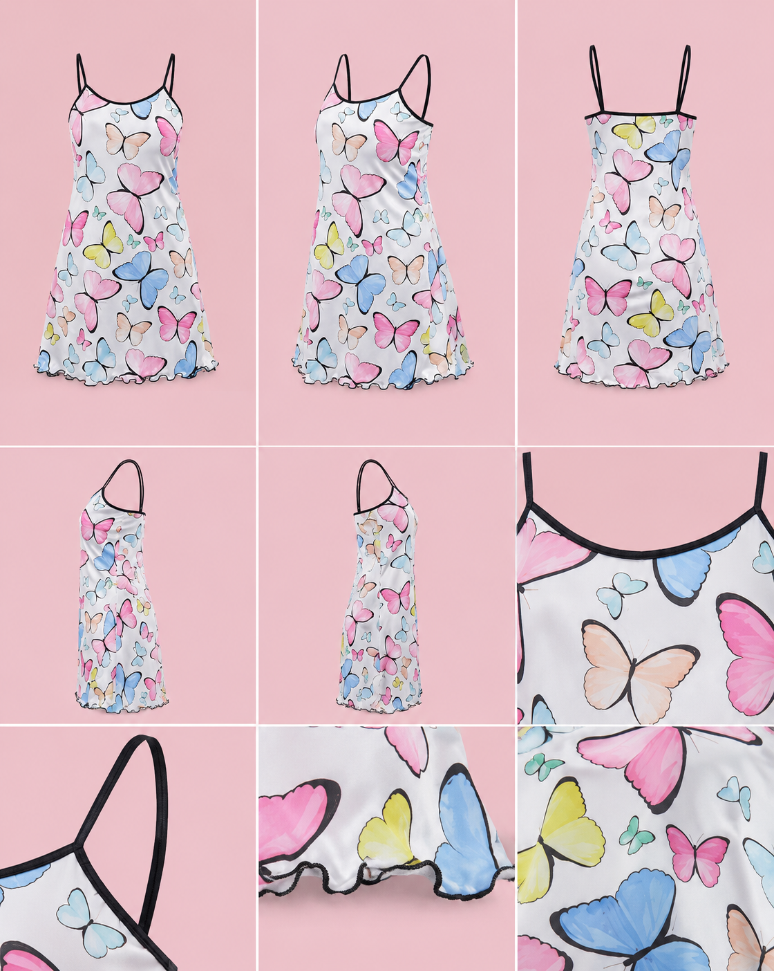 Women's Pastel Butterfly Print Spaghetti Strap Sleep Dress