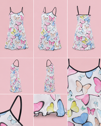 Women's Pastel Butterfly Print Spaghetti Strap Sleep Dress