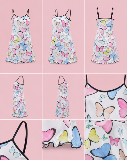 Women's Pastel Butterfly Print Spaghetti Strap Sleep Dress