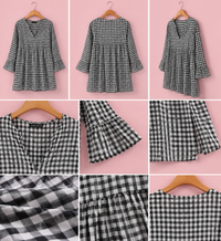 Women's Black and White Gingham Tunic Dress with V-Neckline — Elsayed Qshta
