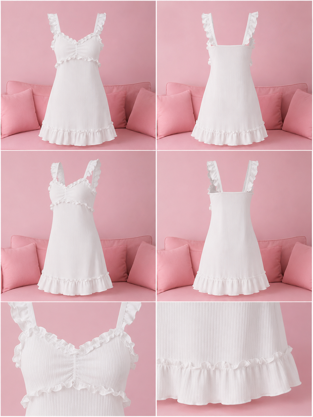 Bonmuse Frill Trim Ruched Bust Ruffle Hem Pajama Nightdress Holiday Seasonfor Summer