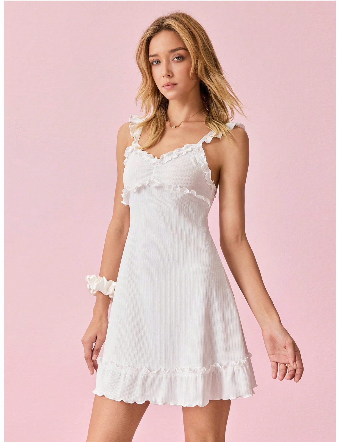 Bonmuse Frill Trim Ruched Bust Ruffle Hem Pajama Nightdress Holiday Seasonfor Summer