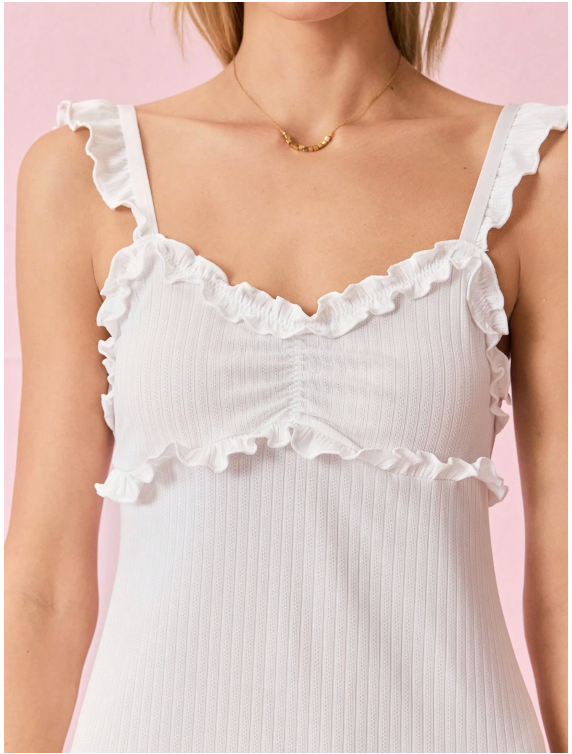 Bonmuse Frill Trim Ruched Bust Ruffle Hem Pajama Nightdress Holiday Seasonfor Summer