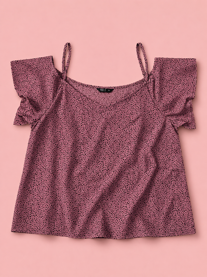 Pink printed cold shoulder women's top