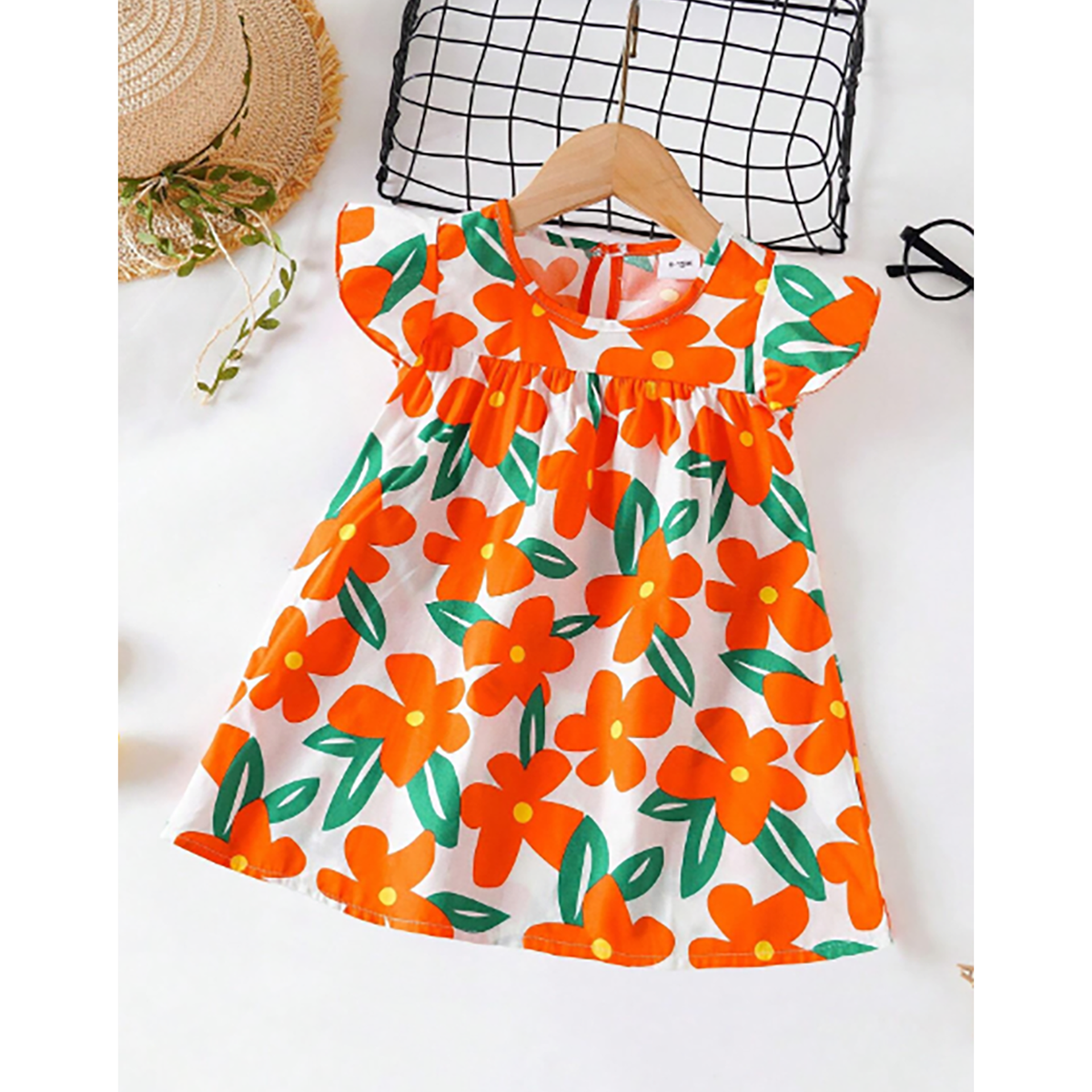 R-Shein - Cute princess dress for kids with flying sleeves and flowers